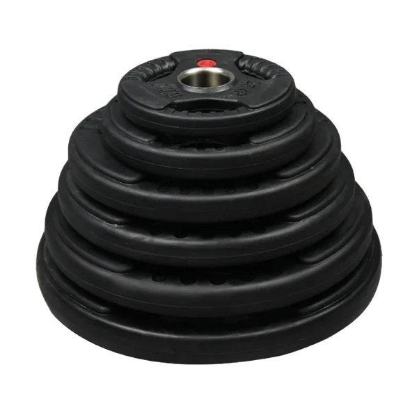 3-hole Black Rubber Coated Weight Plates for Strength Training, 2.5-25kg Gym Bumper Plates