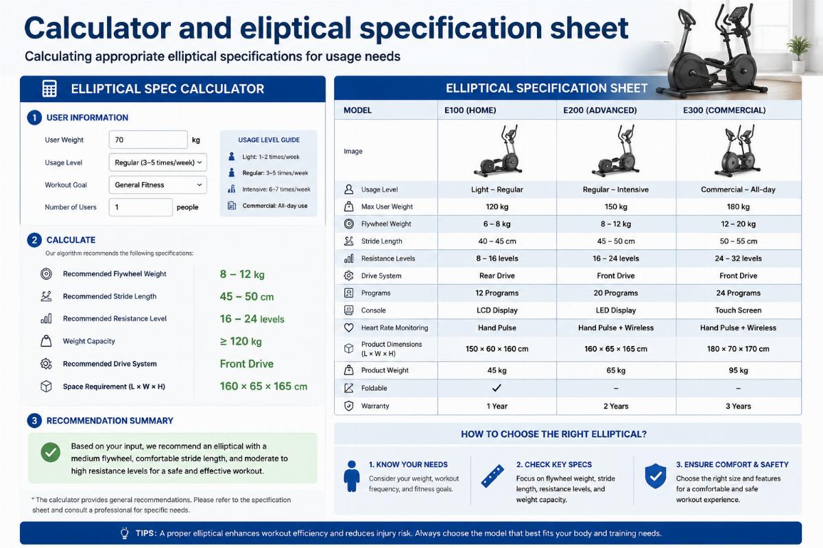 Calculator and elliptical specification sheet
