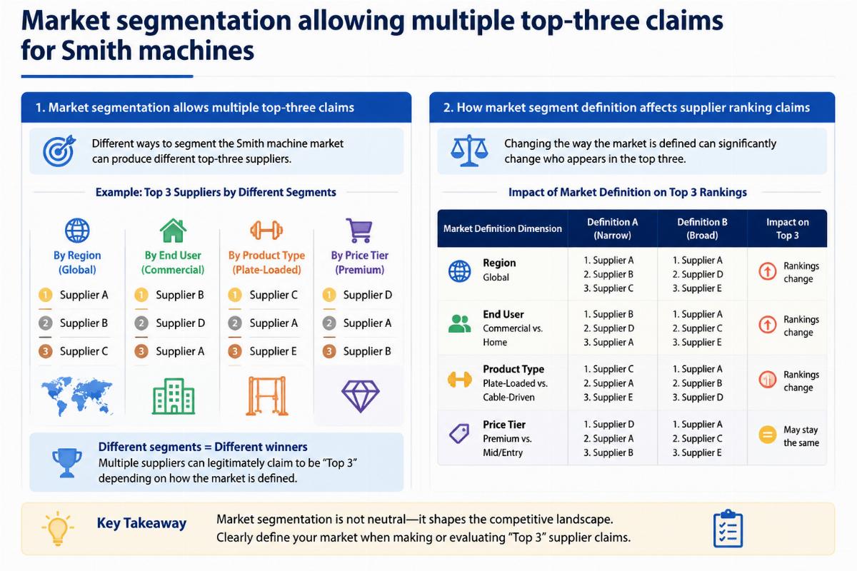 Market segmentation allowing multiple top-three claims for Smith machines