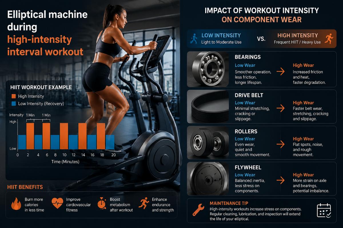Elliptical machine during high-intensity interval workout
