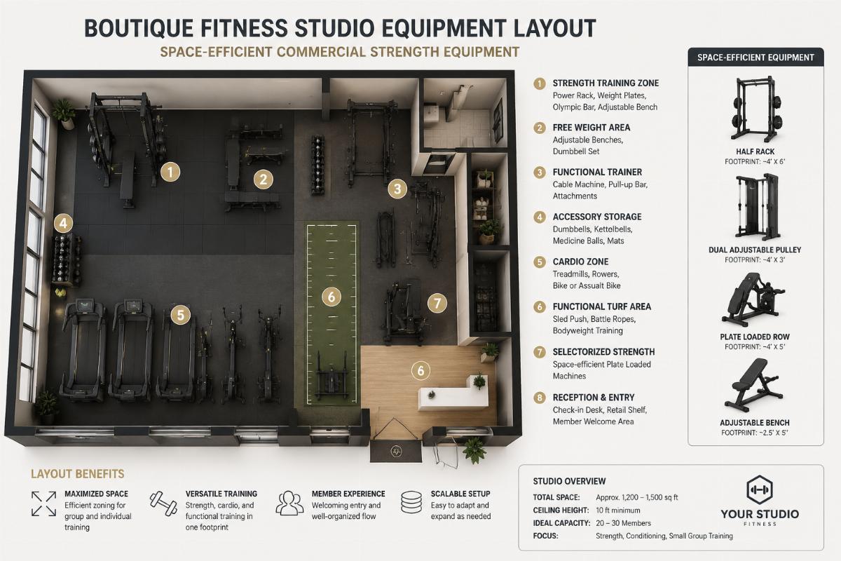Boutique fitness studio equipment layout