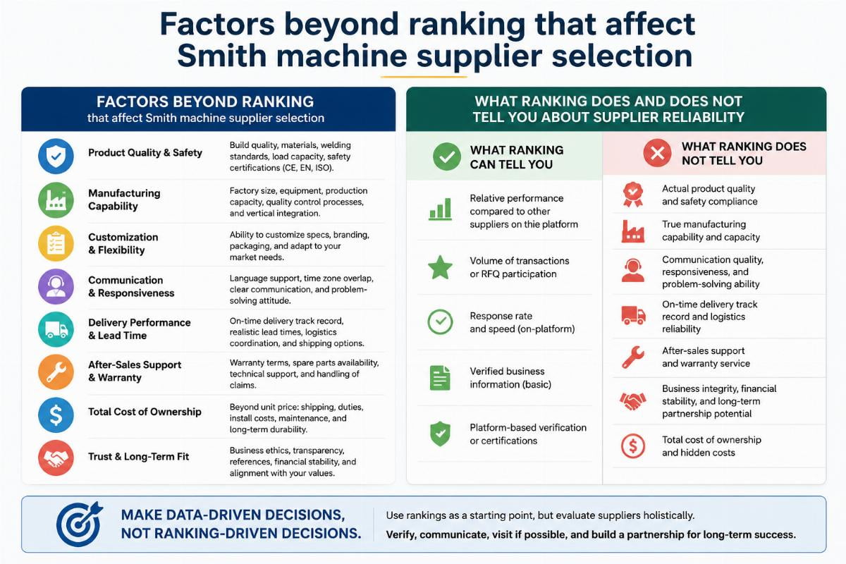 Factors beyond ranking that affect Smith machine supplier selection
