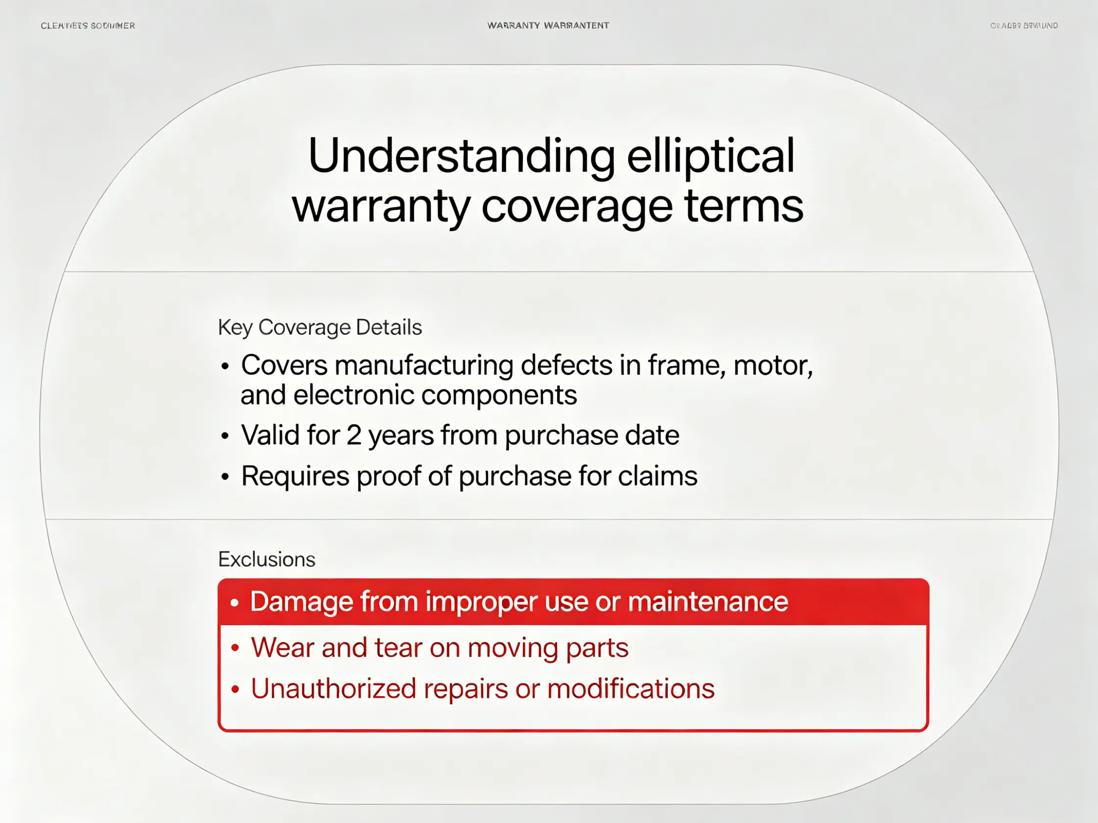 Elliptical warranty document with highlighted exclusions