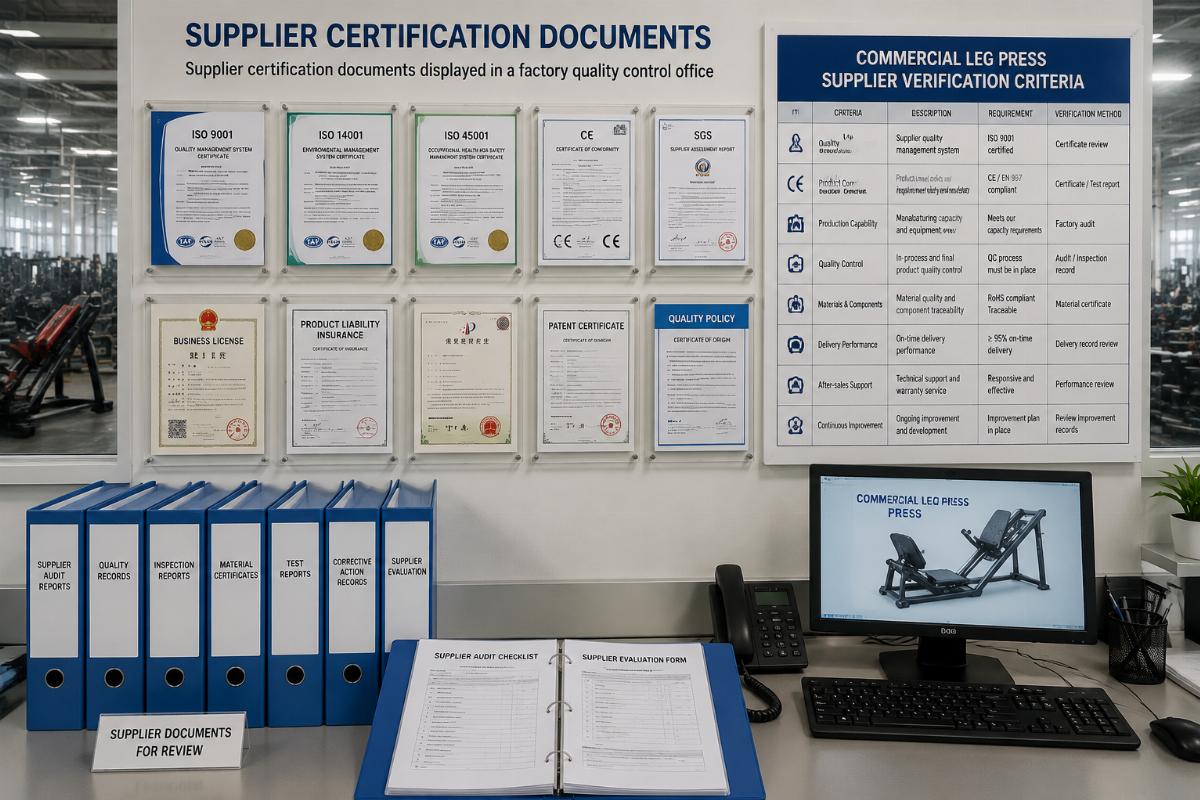 Supplier certification documents displayed in a factory quality control office