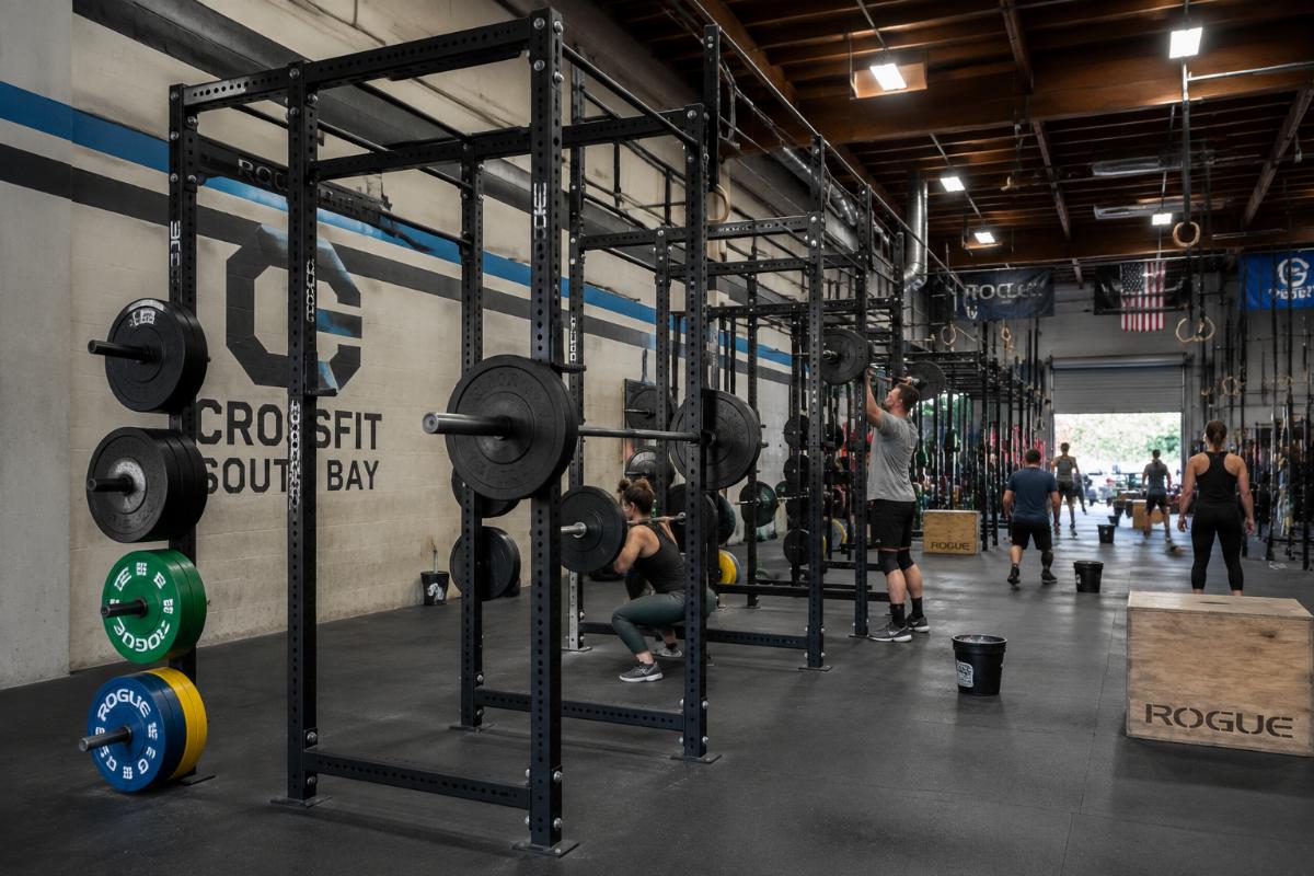 Commercial grade power rack installed in an active CrossFit studio