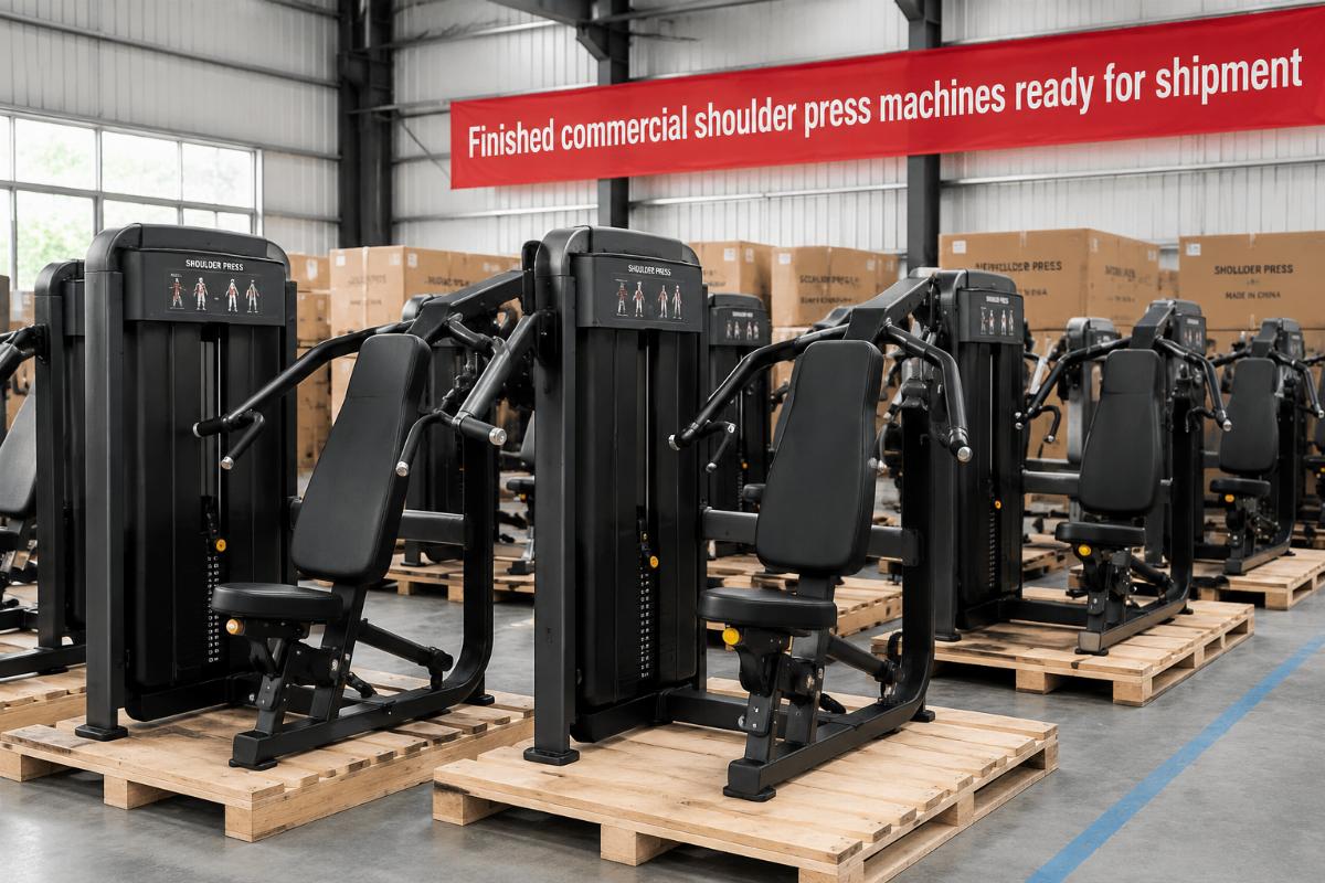 Finished commercial shoulder press machines ready for shipment