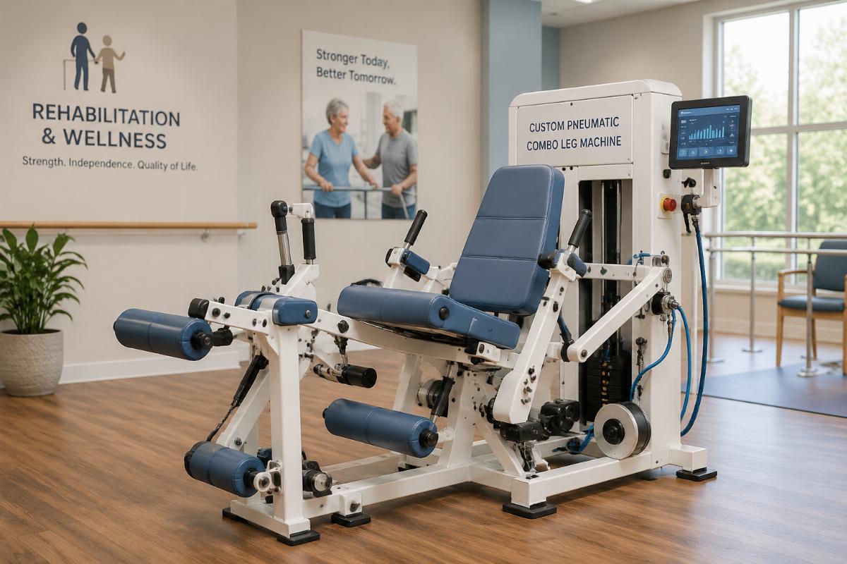Custom pneumatic resistance combo leg machine in a senior rehabilitation center