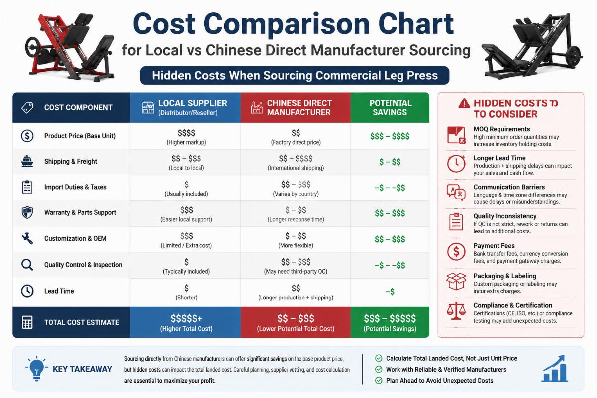 Cost comparison chart for local vs Chinese direct manufacturer sourcing