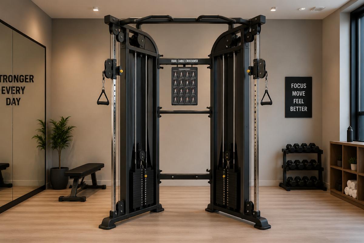 Single dual-stack cable crossover machine set up in a small boutique studio