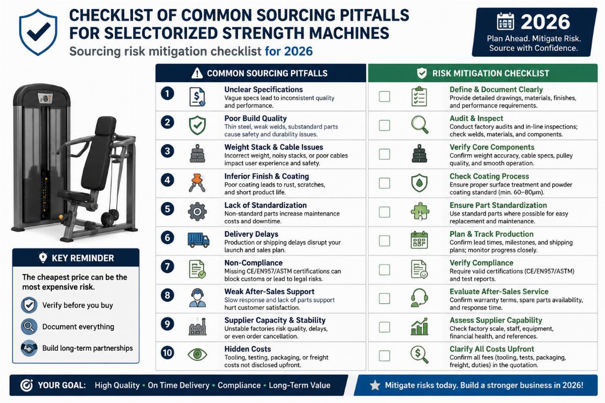 Checklist of common sourcing pitfalls for selectorized strength machines