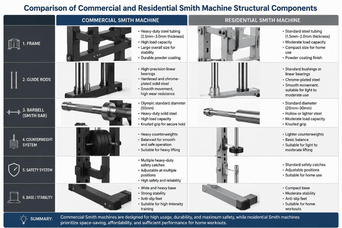 Comparison of commercial and residential Smith machine structural components