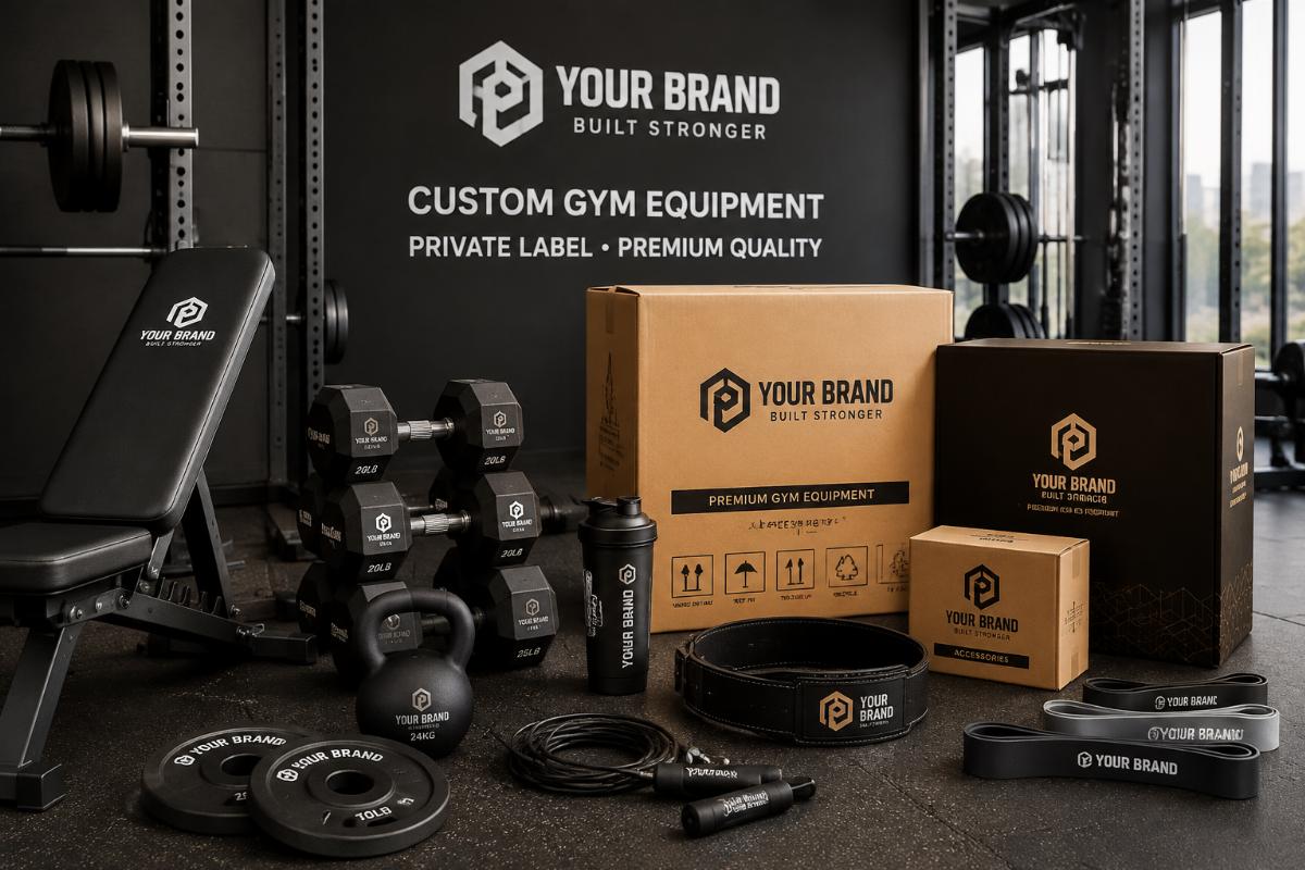 Custom branded gym equipment with private label packaging and logos