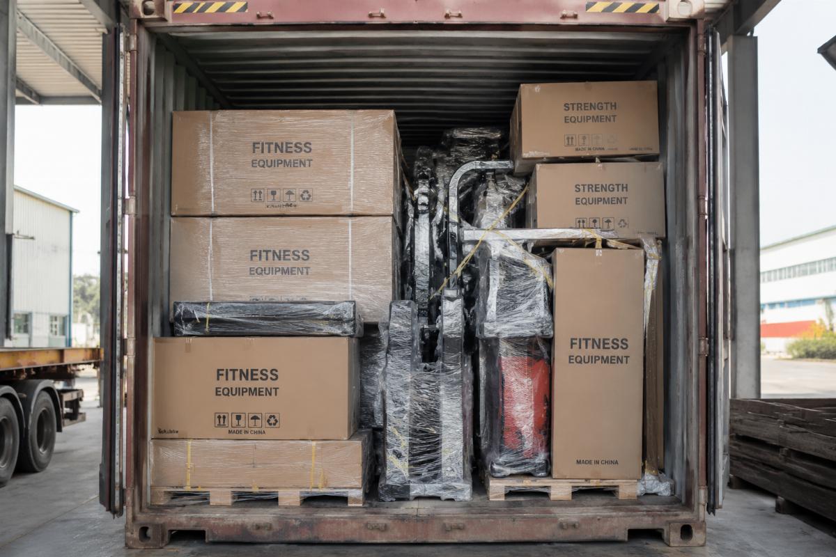 Full container load of commercial gym equipment ready for shipment to Europe