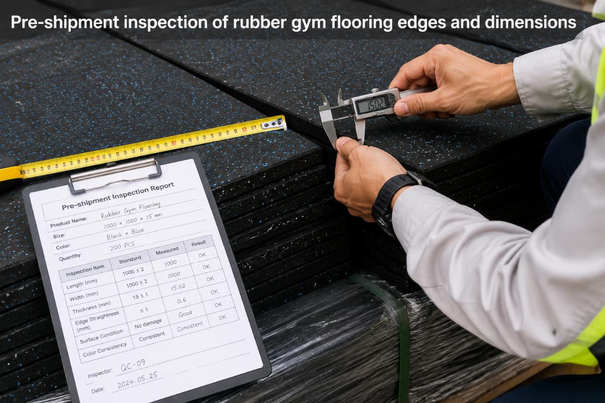 Pre-shipment inspection of rubber gym flooring edges and dimensions