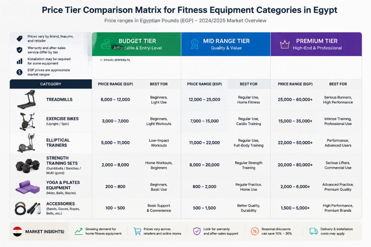 Price tier comparison matrix for fitness equipment categories in Egypt