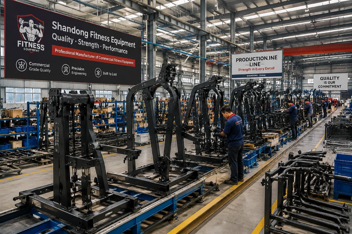 Shandong fitness equipment factory production line with commercial grade steel frames