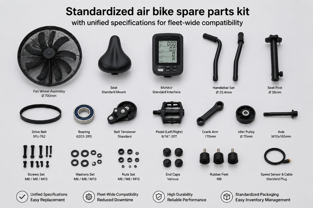 Standardized air bike spare parts kit with unified specifications for fleet-wide compatibility
